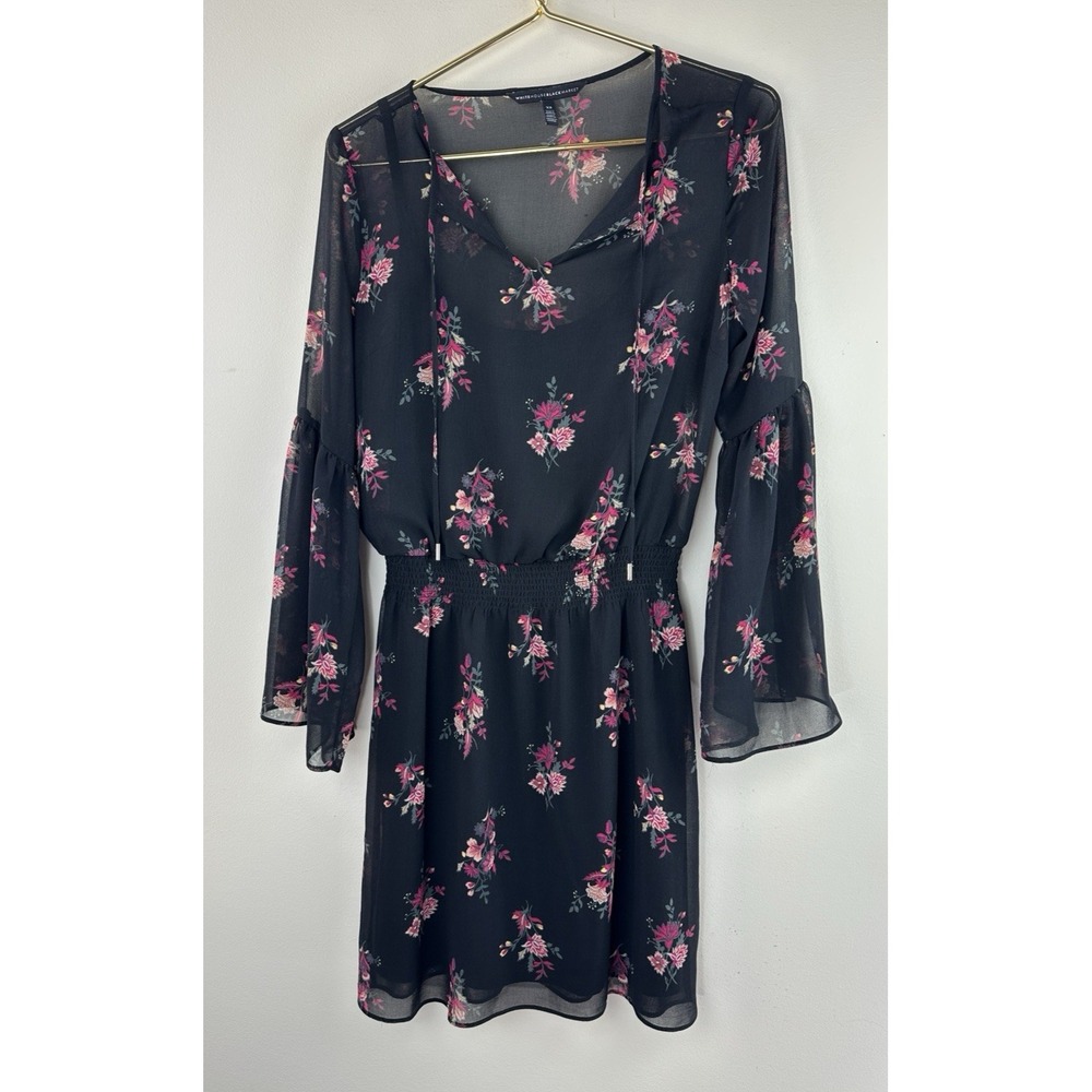 ✨2/$20 White House Black Market Floral Bell Sleeve Dress XS Dark Romantic *Flaw - Picture 13 of 13